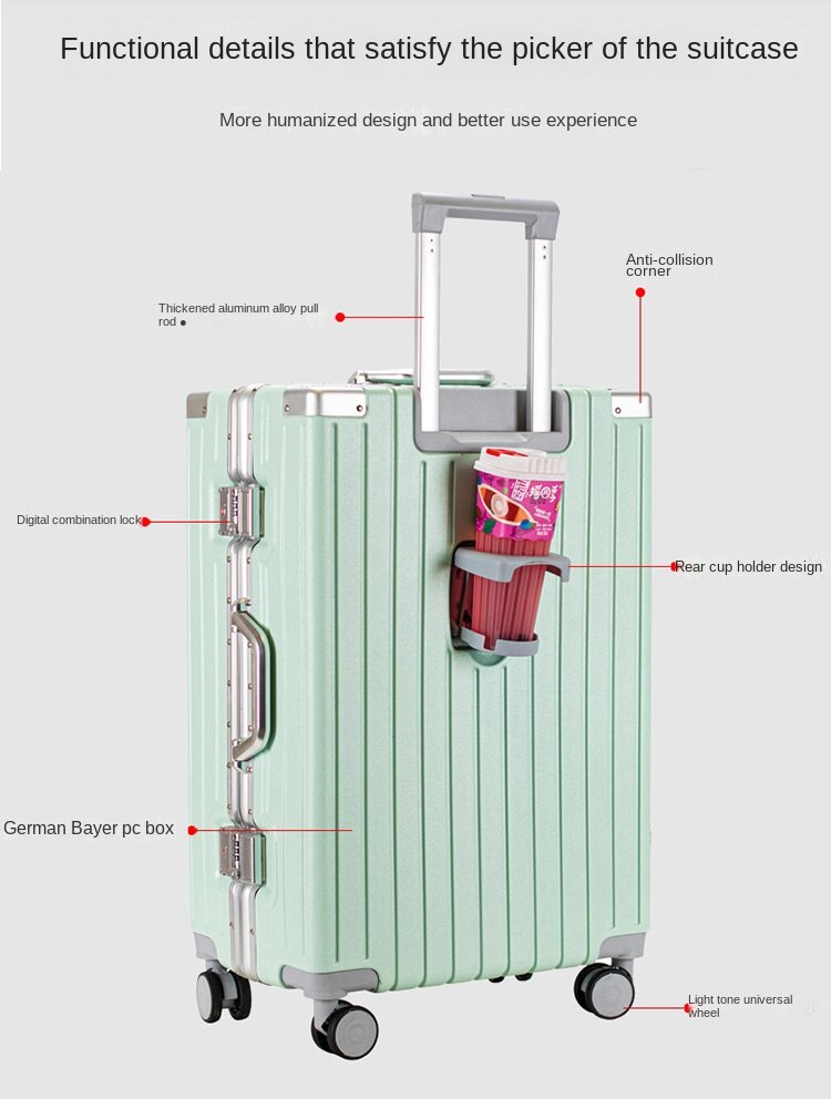 KLQDZMS 20222426 Inch Luggage Ladies Aluminum Frame Trolley Case Anti-scratch Wear Boarding Box with Wheels Rolling Suitcase