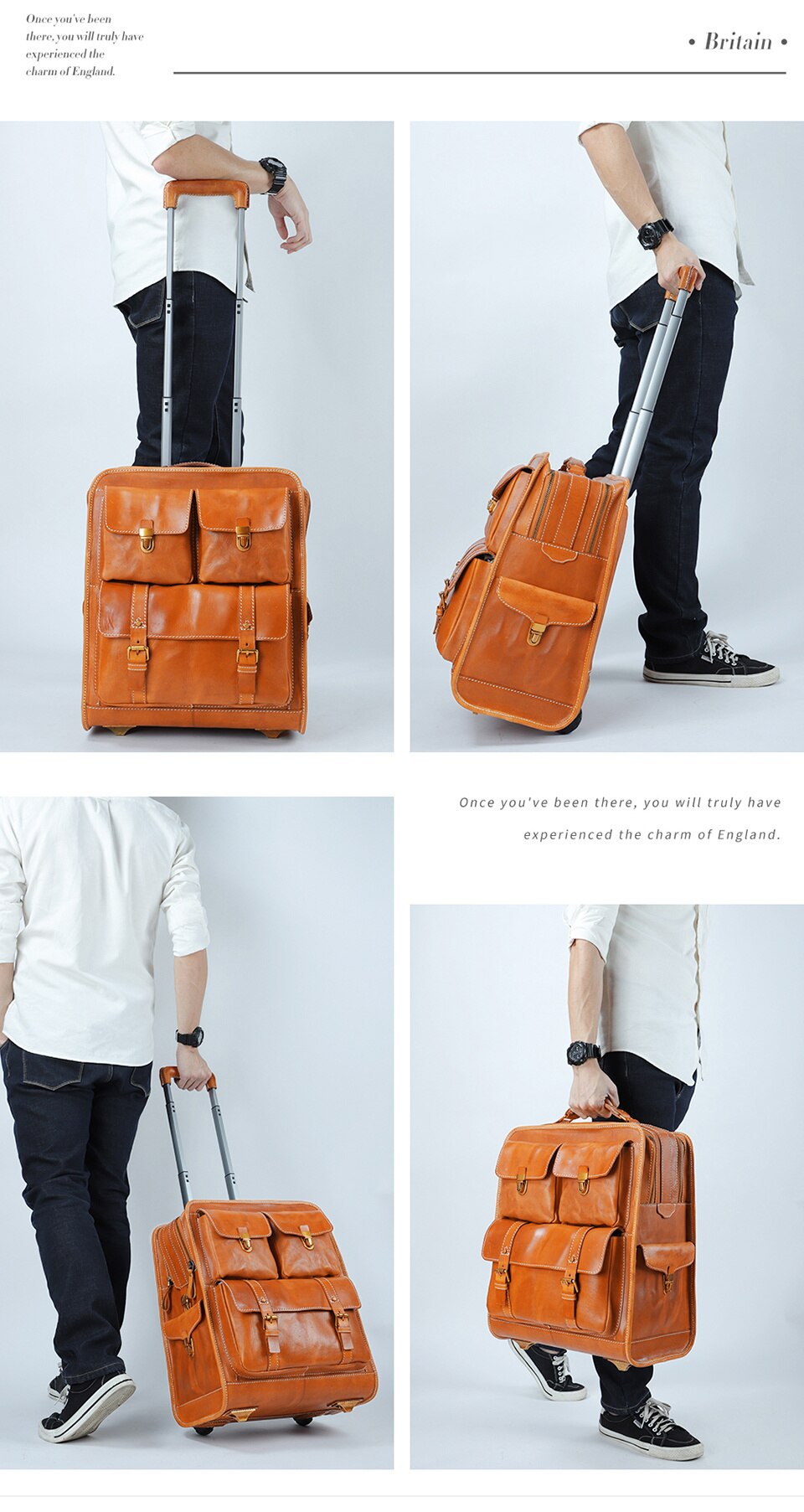 Genuine Leather Luggage Classic Suitcase on Wheels 22inch Luxury Trolley bag Travel Business for Men Women