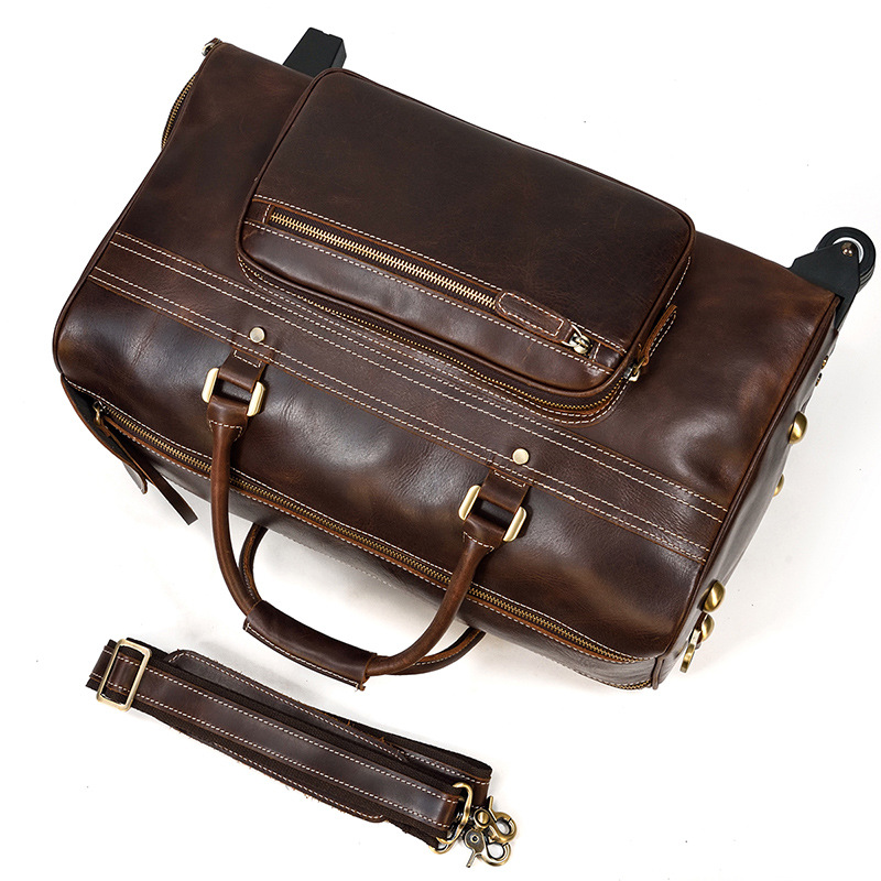 COLENARA 22 Inch High-quality Luggage Mens Leather Retro Trolley Case Large Capacity Business with Wheels Rolling Suitcase