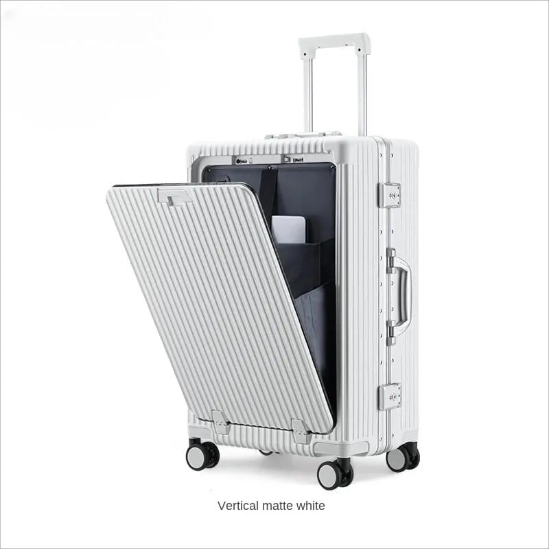 Luggage Front Opening New 18 20 24-Inch USB Suitcase On Wheel Unisex Carry-on Aluminum Trolley Carrier Travel Bag Waterproof