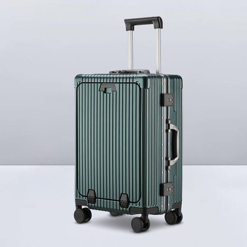 Luggage Front Opening New 18 20 24-Inch USB Suitcase On Wheel Unisex Carry-on Aluminum Trolley Carrier Travel Bag Waterproof