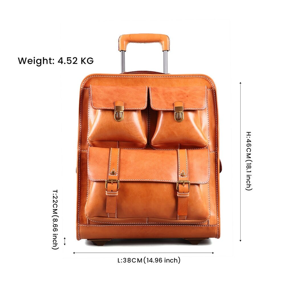 Genuine Leather Luggage Classic Suitcase on Wheels 22inch Luxury Trolley bag Travel Business for Men Women