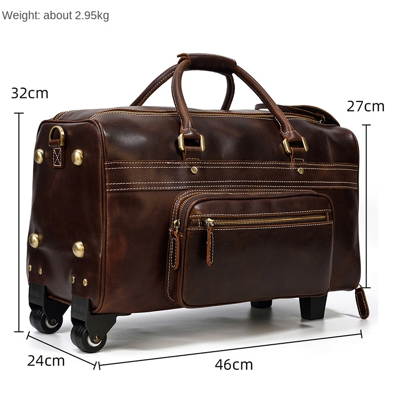 COLENARA 22 Inch High-quality Luggage Mens Leather Retro Trolley Case Large Capacity Business with Wheels Rolling Suitcase