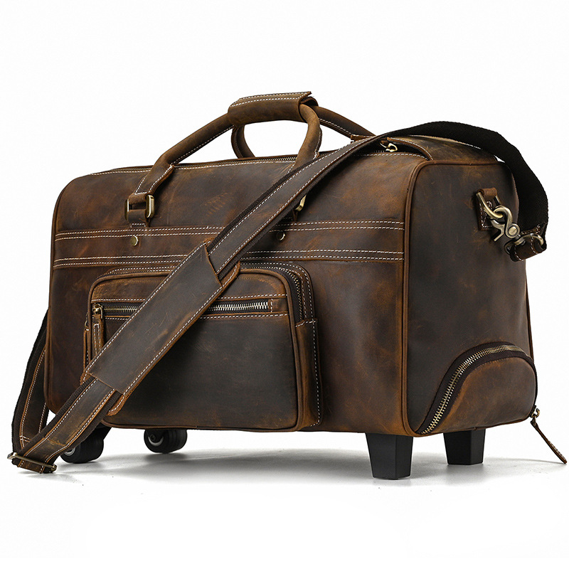 COLENARA 22 Inch High-quality Luggage Mens Leather Retro Trolley Case Large Capacity Business with Wheels Rolling Suitcase