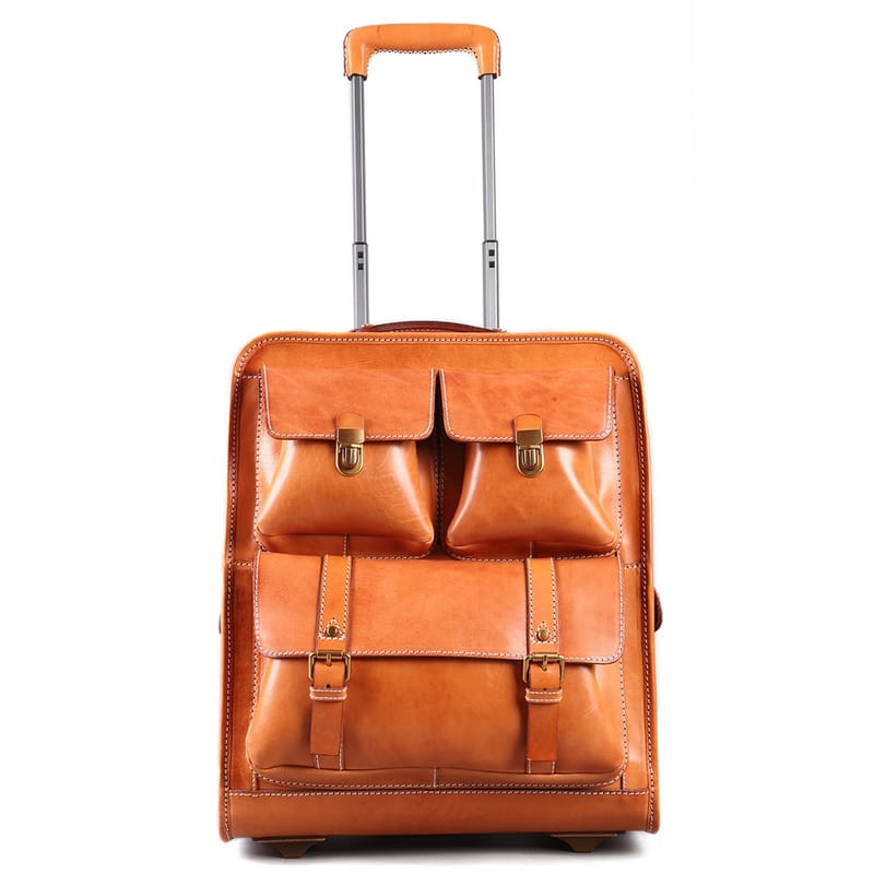 Genuine Leather Luggage Classic Suitcase on Wheels 22inch Luxury Trolley bag Travel Business for Men Women