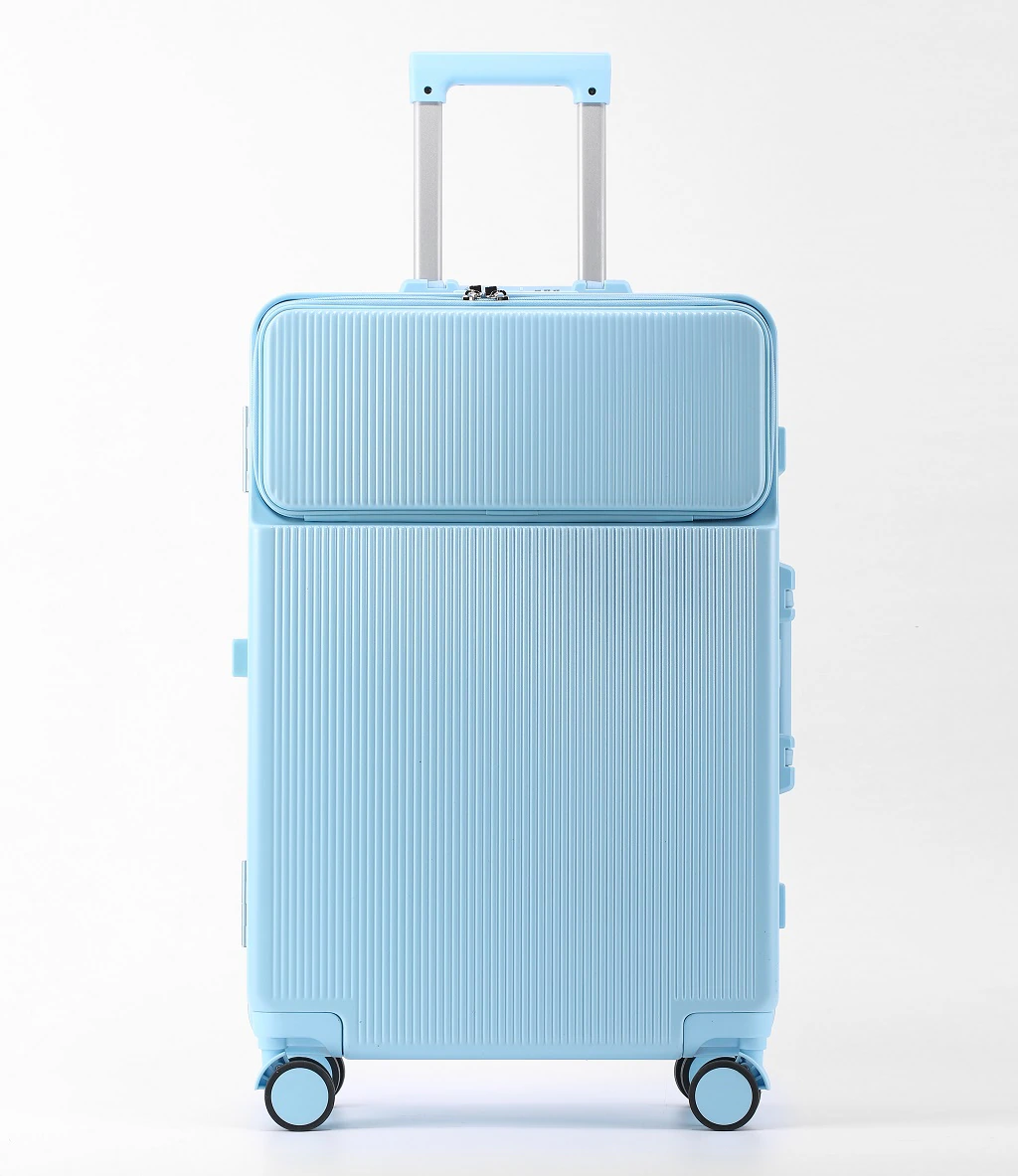 KANGSHILU 2024 New Front Opening Aluminium Frame Luggage Universal Wheel Trolley Case Cup Holder Travel Suitcase With Wheels