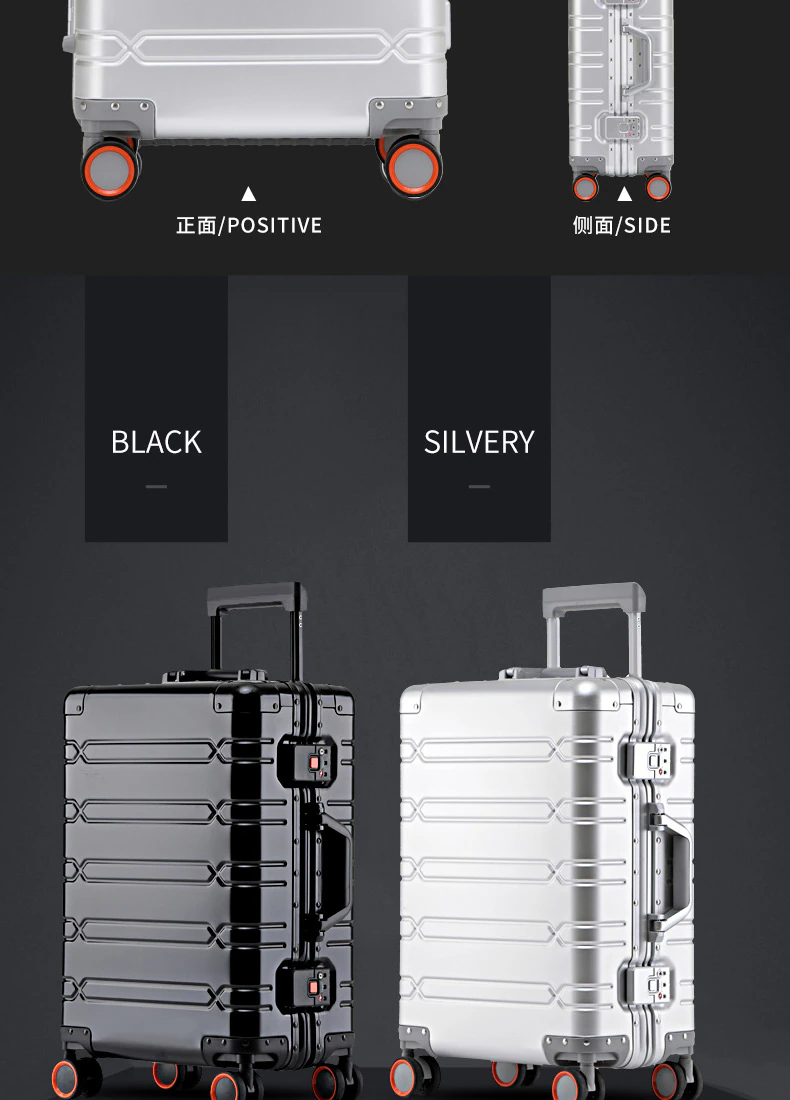 100% Aluminum-magnesium alloy Travel Suitcase Rolling Luggage 20/24/29 inch Trolley Luggage Carry-On Cabin Suitcase