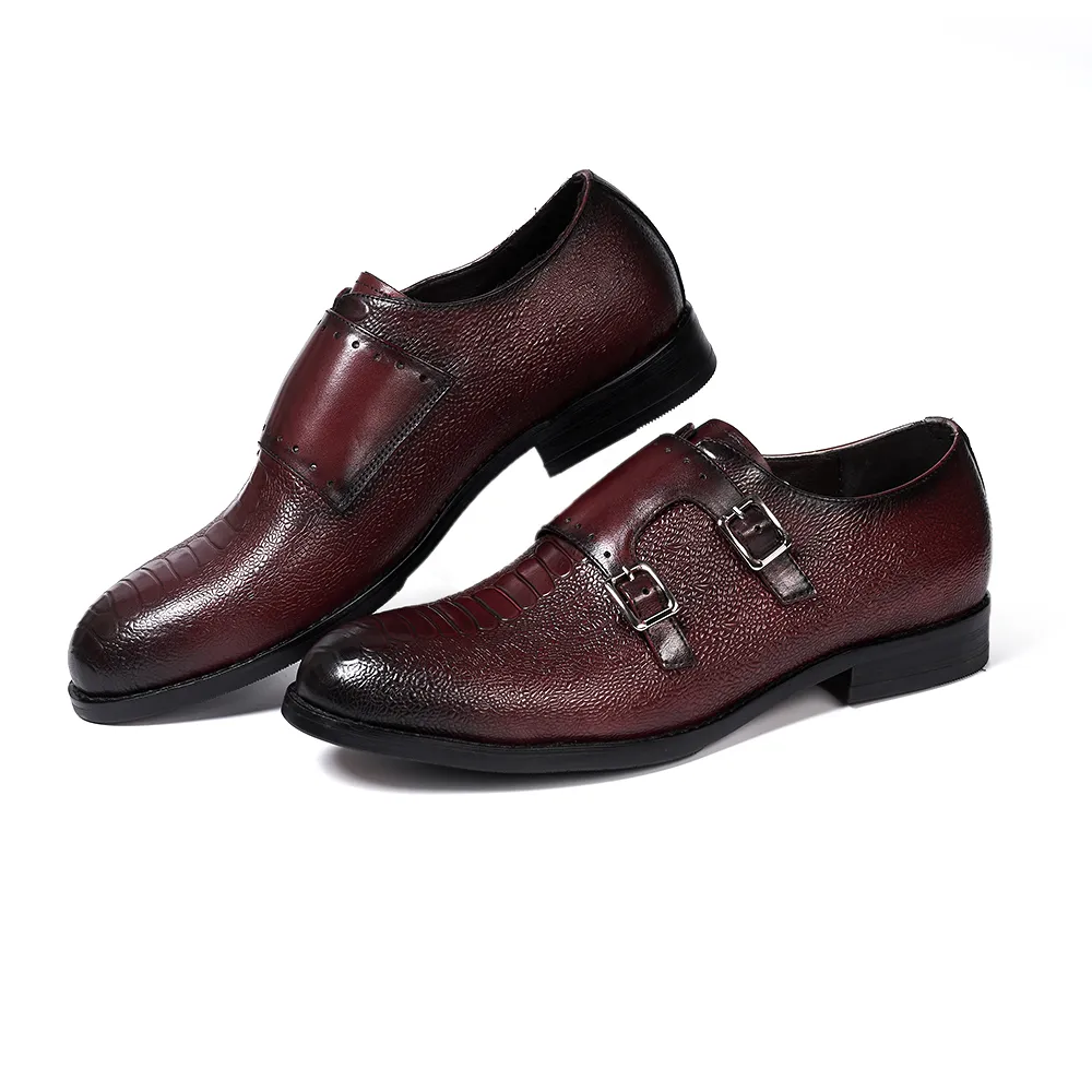 Classic Mens Double Buckle Monk Strap Snake Print Dress Shoes for Men Genuine Leather Wingtip Office Wedding Party Formal Shoes