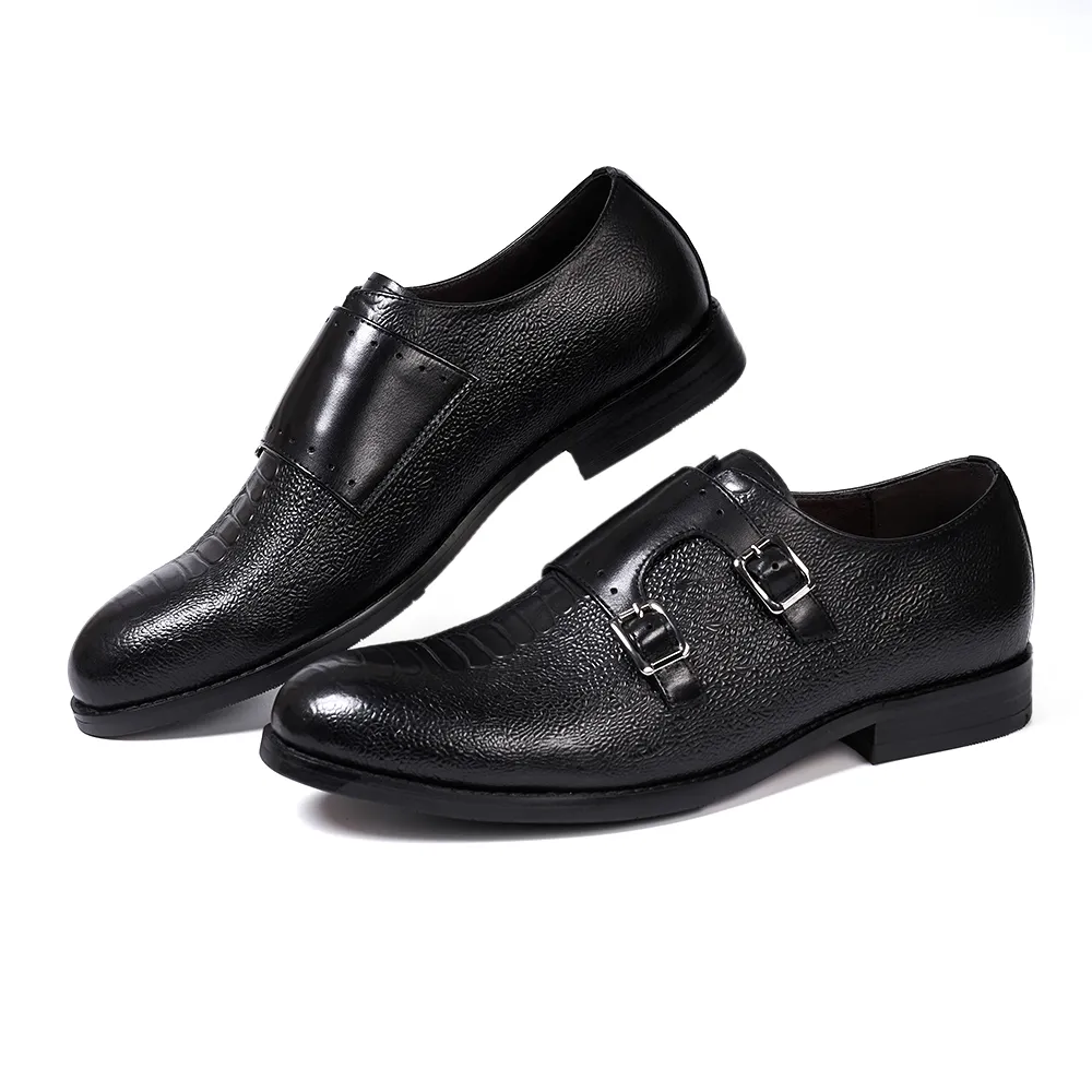 Classic Mens Double Buckle Monk Strap Snake Print Dress Shoes for Men Genuine Leather Wingtip Office Wedding Party Formal Shoes