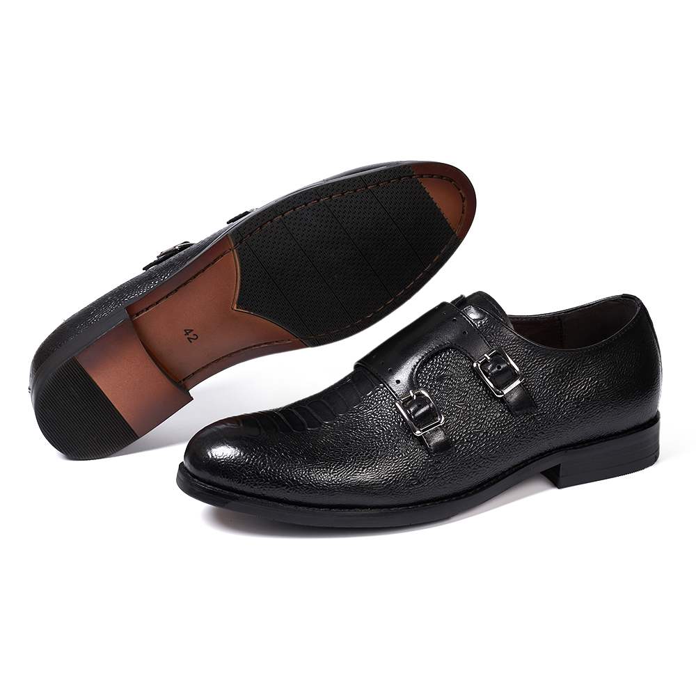 Classic Mens Double Buckle Monk Strap Snake Print Dress Shoes for Men Genuine Leather Wingtip Office Wedding Party Formal Shoes