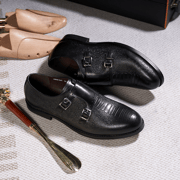 Classic Men's Double Buckle Monk Strap Snake Print Dress Shoes for Men Genuine Leather Wingtip Office Wedding Party Formal Shoes