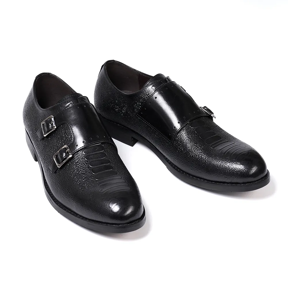 Classic Mens Double Buckle Monk Strap Snake Print Dress Shoes for Men Genuine Leather Wingtip Office Wedding Party Formal Shoes