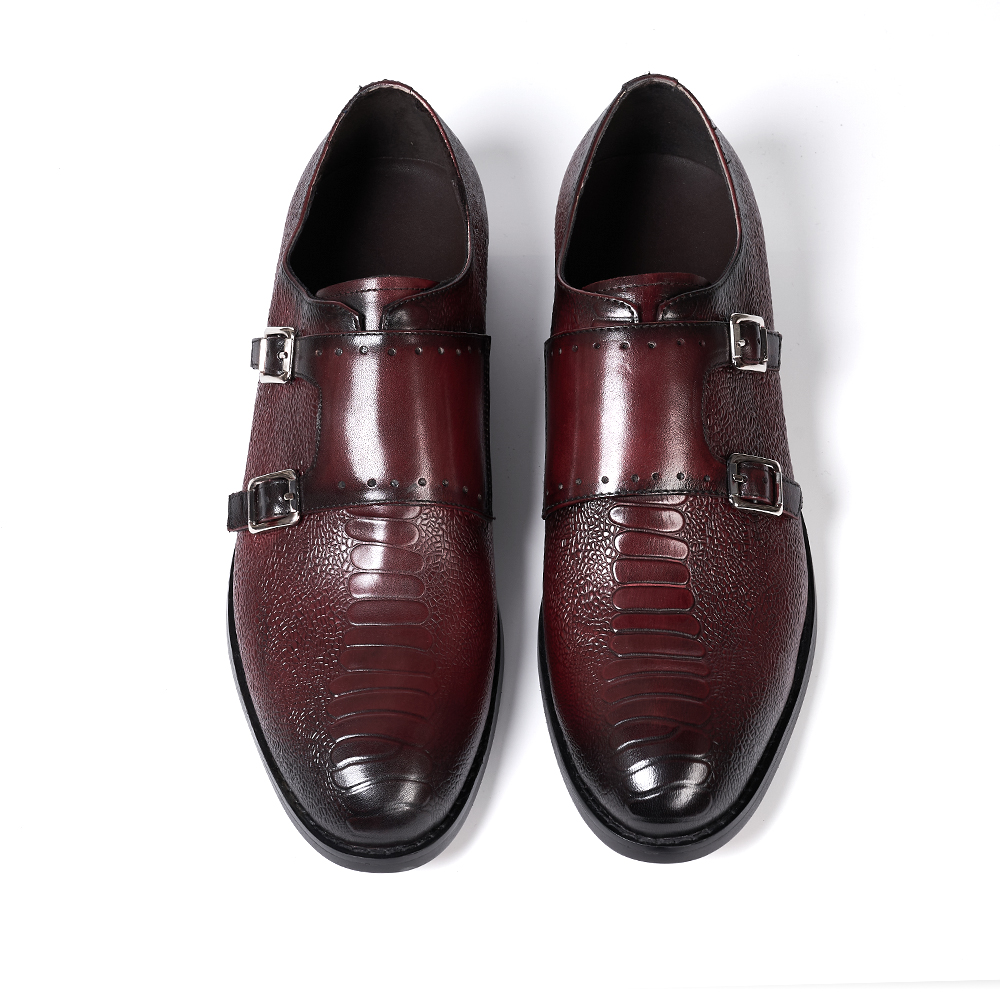 Classic Mens Double Buckle Monk Strap Snake Print Dress Shoes for Men Genuine Leather Wingtip Office Wedding Party Formal Shoes