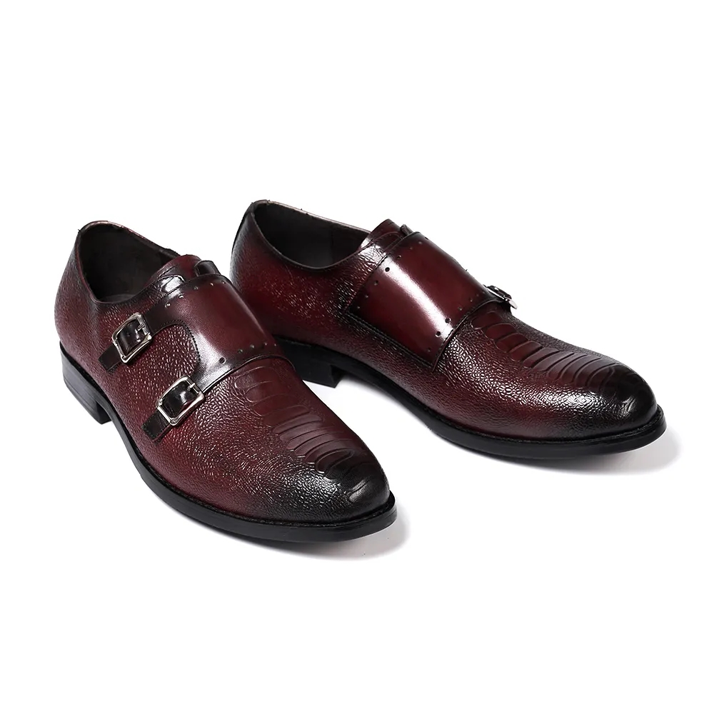 Classic Mens Double Buckle Monk Strap Snake Print Dress Shoes for Men Genuine Leather Wingtip Office Wedding Party Formal Shoes