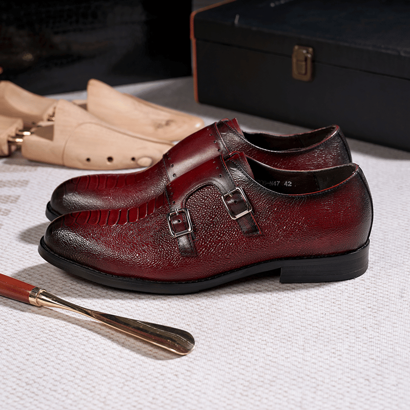 Classic Men's Double Buckle Monk Strap Snake Print Dress Shoes for Men Genuine Leather Wingtip Office Wedding Party Formal Shoes