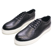 Men's Casual Shoes Calfskin Leather Black Fashion Designer Luxury Snake Print Street Shopping Flat Outdoor Travel Shoes for Men