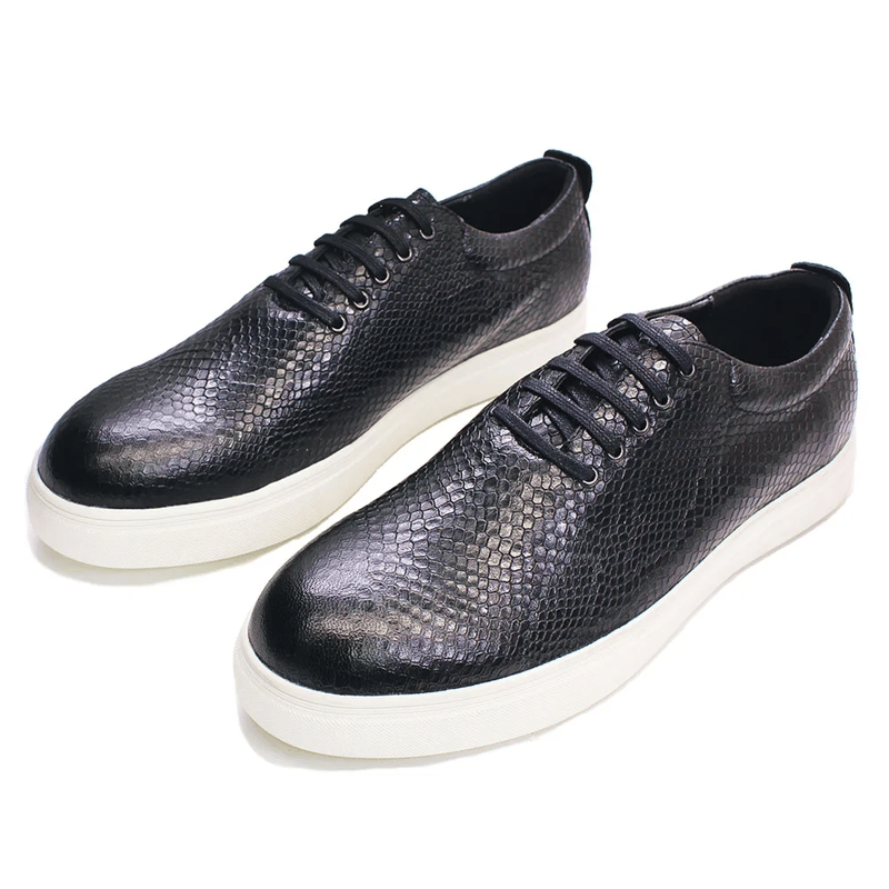 Men's Casual Shoes Calfskin Leather Black Fashion Designer Luxury Snake Print Street Shopping Flat Outdoor Travel Shoes for Men