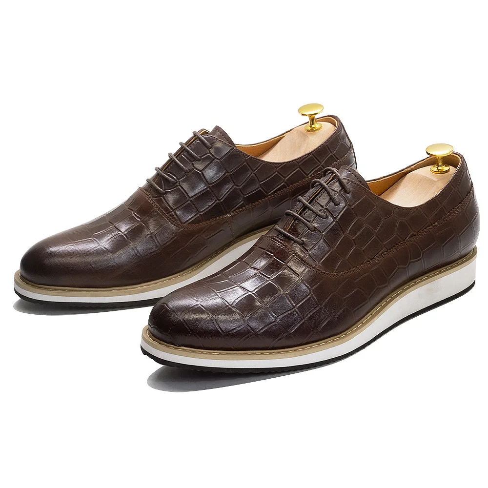 Classic Genuine Cow Leather Mens Casual Shoes Lace-Up Plain Toe Flat Oxford Shoe for Men Handmade Leather Original Sneaker