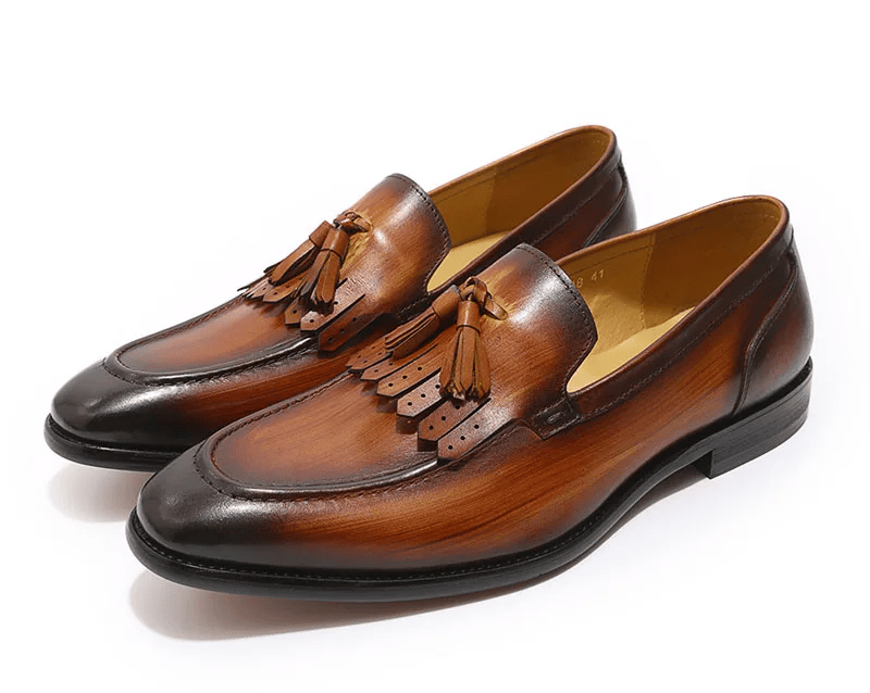 FELIX CHU Autumn Genuine Leather Handmade Black Green Mens Loafers With Tassel Man Dress Shoes Wedding Moccasin Party Footwear