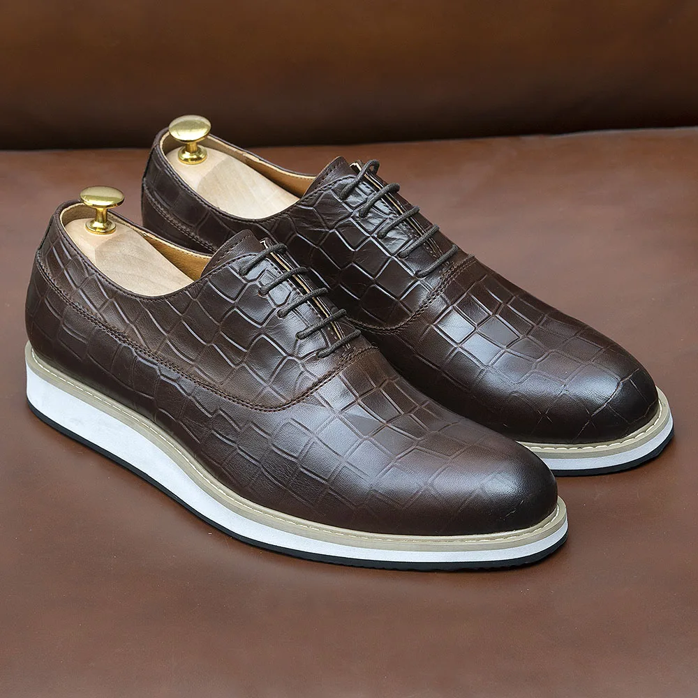 Classic Genuine Cow Leather Mens Casual Shoes Lace-Up Plain Toe Flat Oxford Shoe for Men Handmade Leather Original Sneaker