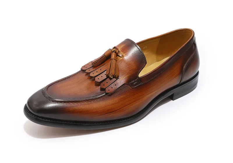 FELIX CHU Autumn Genuine Leather Handmade Black Green Mens Loafers With Tassel Man Dress Shoes Wedding Moccasin Party Footwear