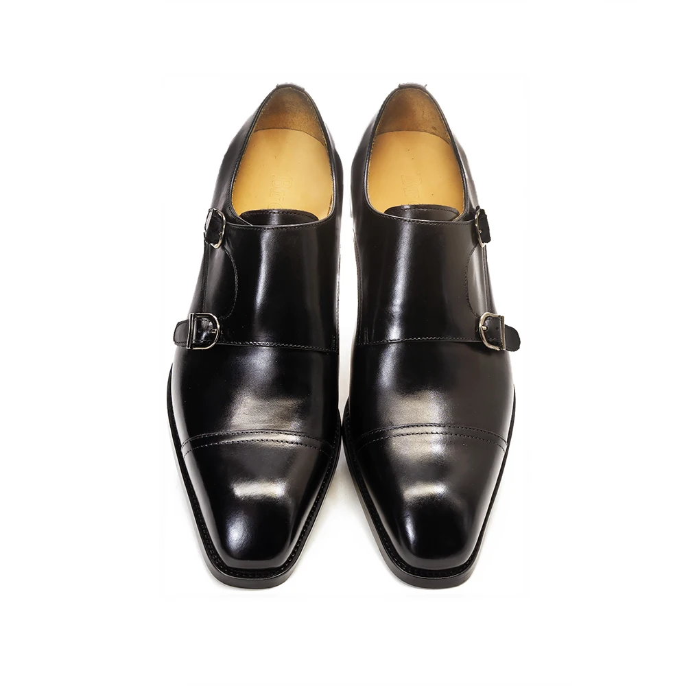 Luxury Mens Double Buckle Monk Strap Formal Shoes Genuine Leather Classic Cap Toe Business Office Wedding Dress Shoes for Men