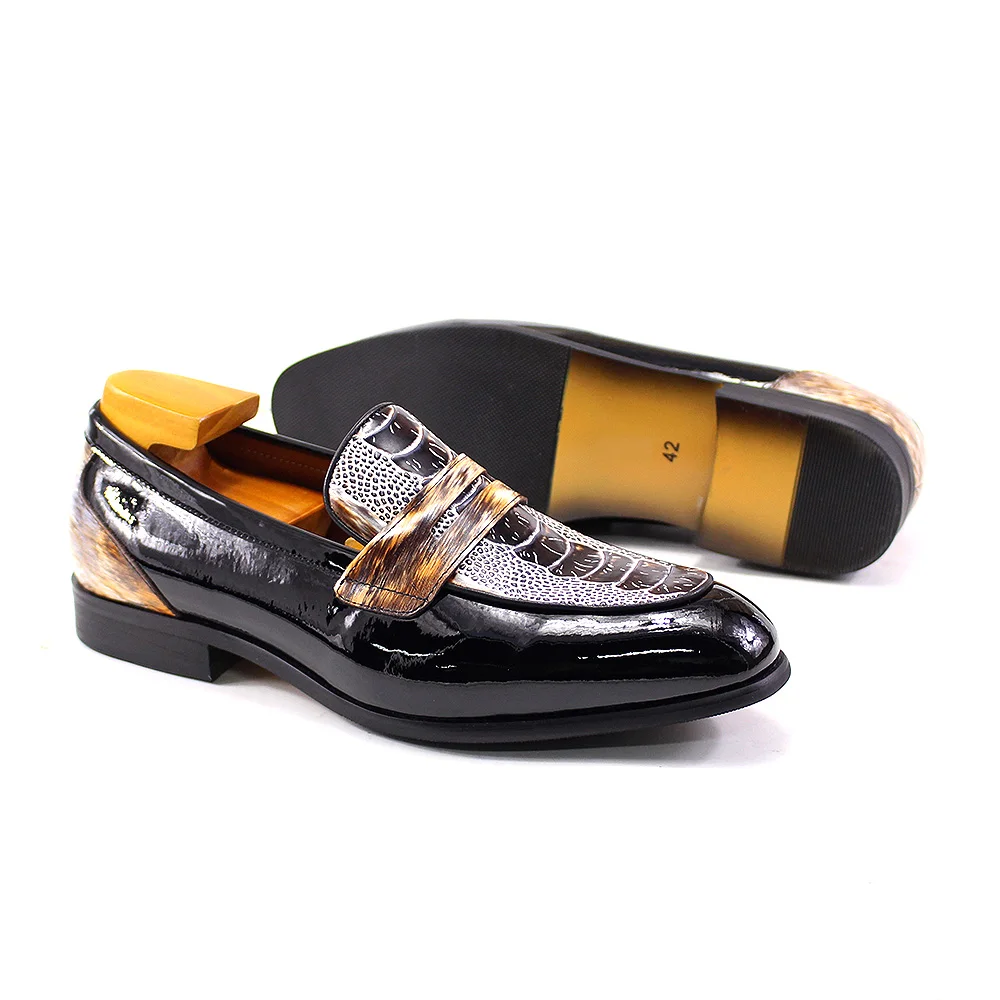 Luxury Mens Penny Loafers Smooth Patent Leather Slip-On Party Wedding Formal Dress Shoes Crocodile Pattern Casual Footwear