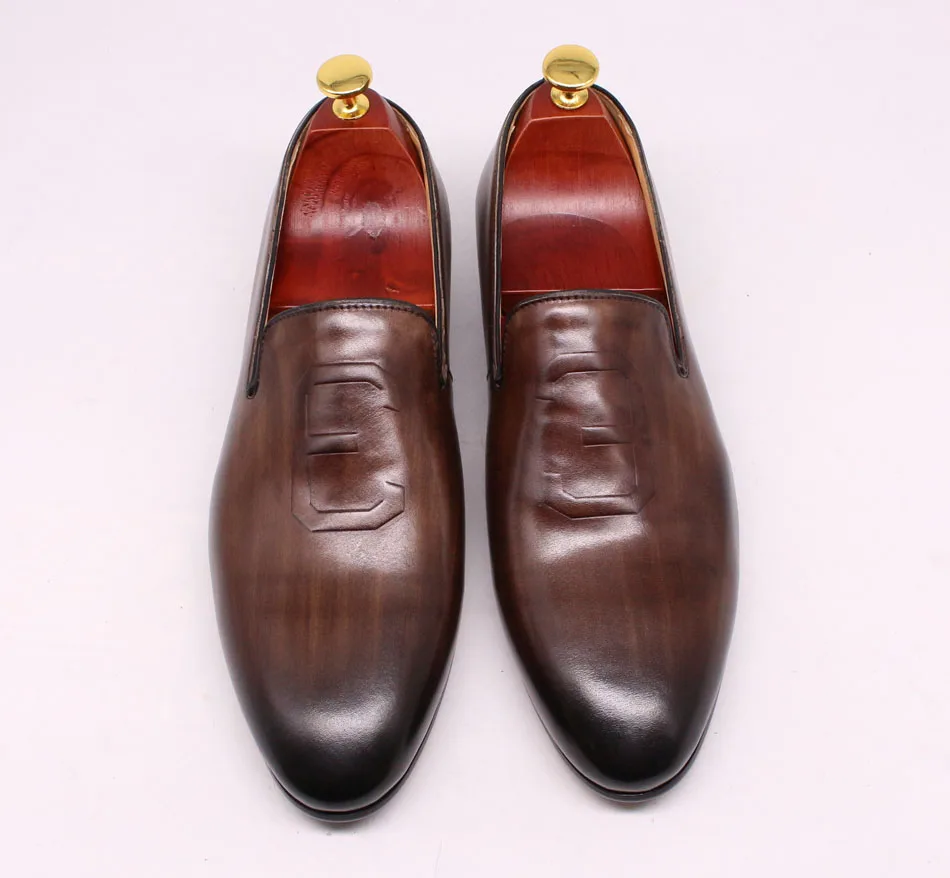 Size 6 To 13 Stylish Man Loafers Genuine Leather Pointed Toe Dress Shoes Mens Summer Autumn Brown Party Wedding Shoes for Men