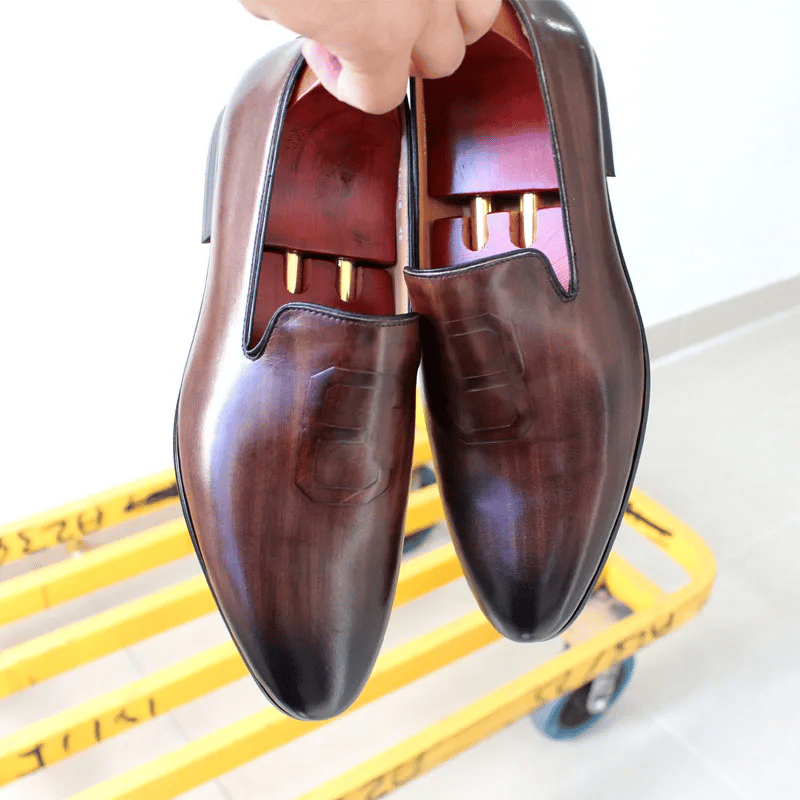 Size 6 To 13 Stylish Man Loafers Genuine Leather Pointed Toe Dress Shoes Mens Summer Autumn Brown Party Wedding Shoes for Men