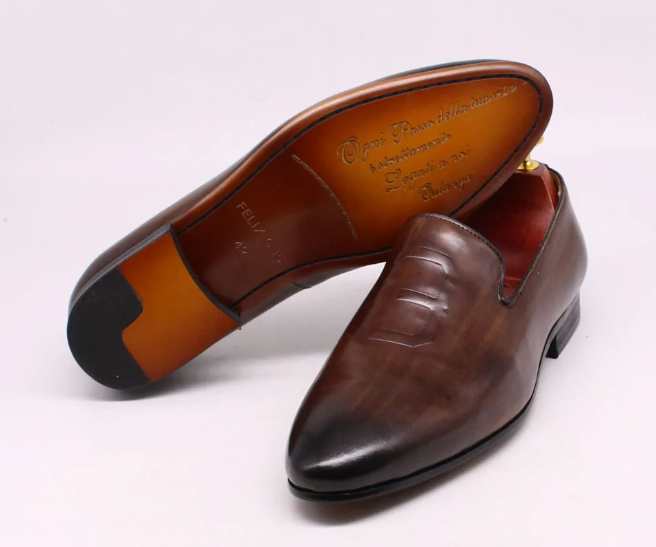 Size 6 To 13 Stylish Man Loafers Genuine Leather Pointed Toe Dress Shoes Mens Summer Autumn Brown Party Wedding Shoes for Men