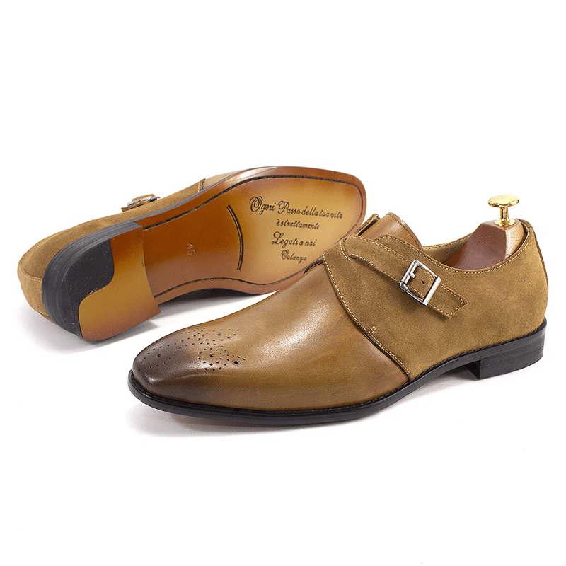 FELIX CHU Classic Brand Design Mens Monk Strap Formal Shoes Buckle Oxford Brogue Genuine Leather Suede Wedding Dress Shoes Men