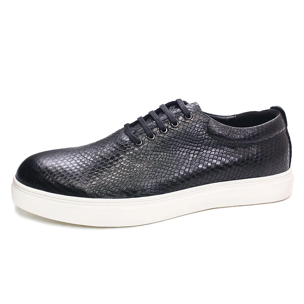 Men's Casual Shoes Calfskin Leather Black Fashion Designer Luxury Snake Print Street Shopping Flat Outdoor Travel Shoes for Men