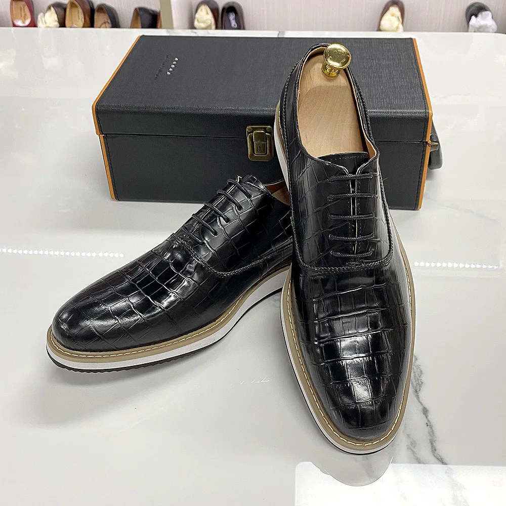 Classic Genuine Cow Leather Mens Casual Shoes Lace-Up Plain Toe Flat Oxford Shoe for Men Handmade Leather Original Sneaker