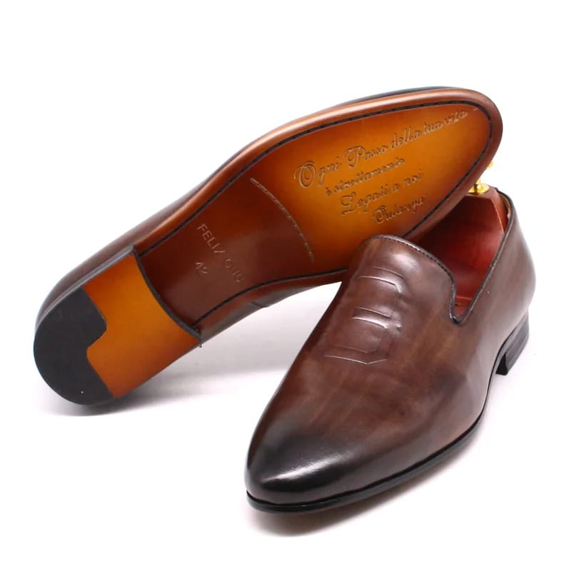 Size 6 To 13 Stylish Man Loafers Genuine Leather Pointed Toe Dress Shoes Mens Summer Autumn Brown Party Wedding Shoes for Men