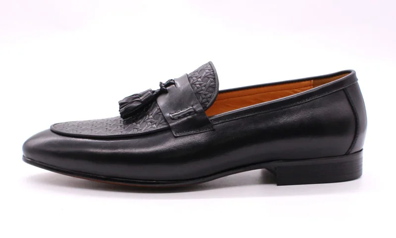 FELIX CHU Mens Tassel Loafers Genuine Leather Luxury Italian Fashion Slip on Dress Shoes Party Wedding Casual Shoes for Men