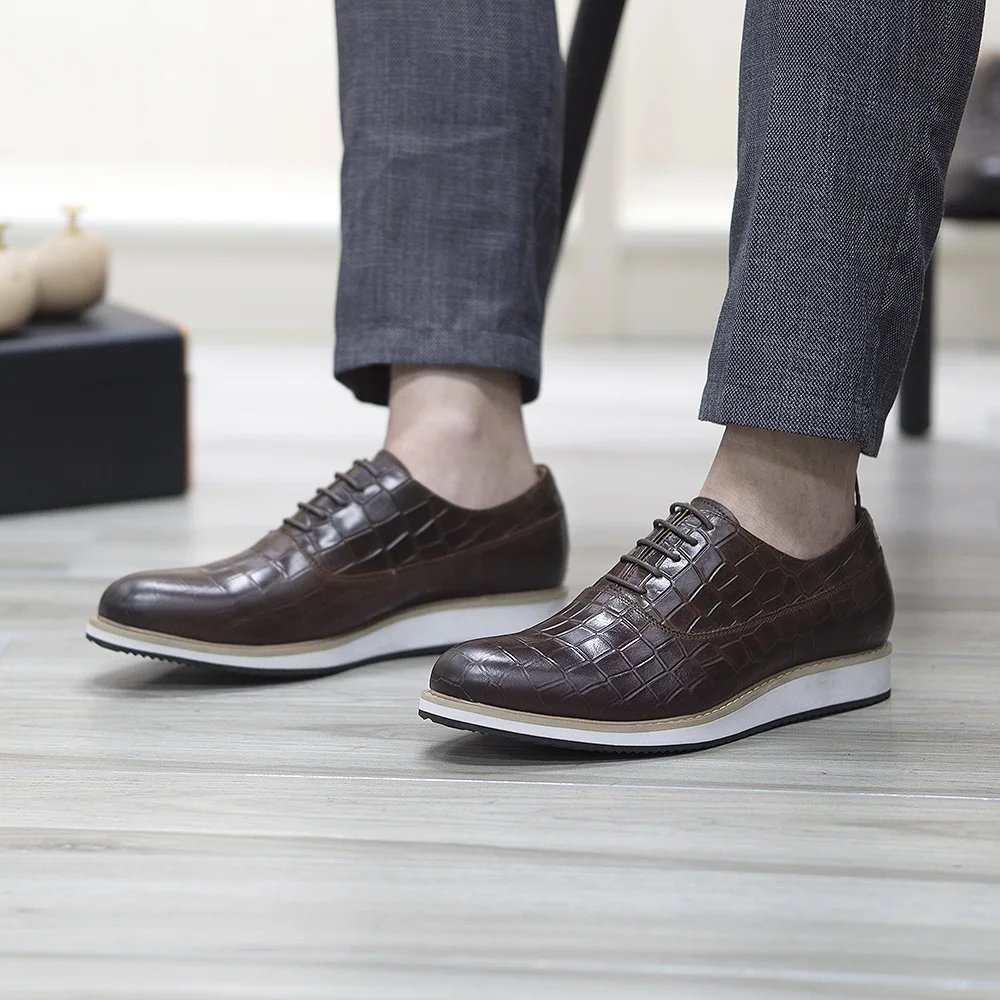 Classic Genuine Cow Leather Mens Casual Shoes Lace-Up Plain Toe Flat Oxford Shoe for Men Handmade Leather Original Sneaker