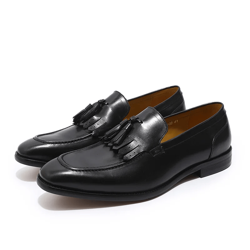 FELIX CHU Autumn Genuine Leather Handmade Black Green Mens Loafers With Tassel Man Dress Shoes Wedding Moccasin Party Footwear