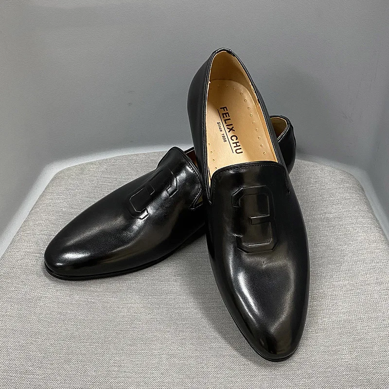 Size 6 To 13 Stylish Man Loafers Genuine Leather Pointed Toe Dress Shoes Mens Summer Autumn Brown Party Wedding Shoes for Men