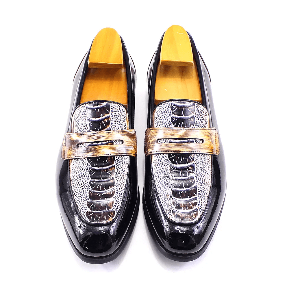 Luxury Mens Penny Loafers Smooth Patent Leather Slip-On Party Wedding Formal Dress Shoes Crocodile Pattern Casual Footwear