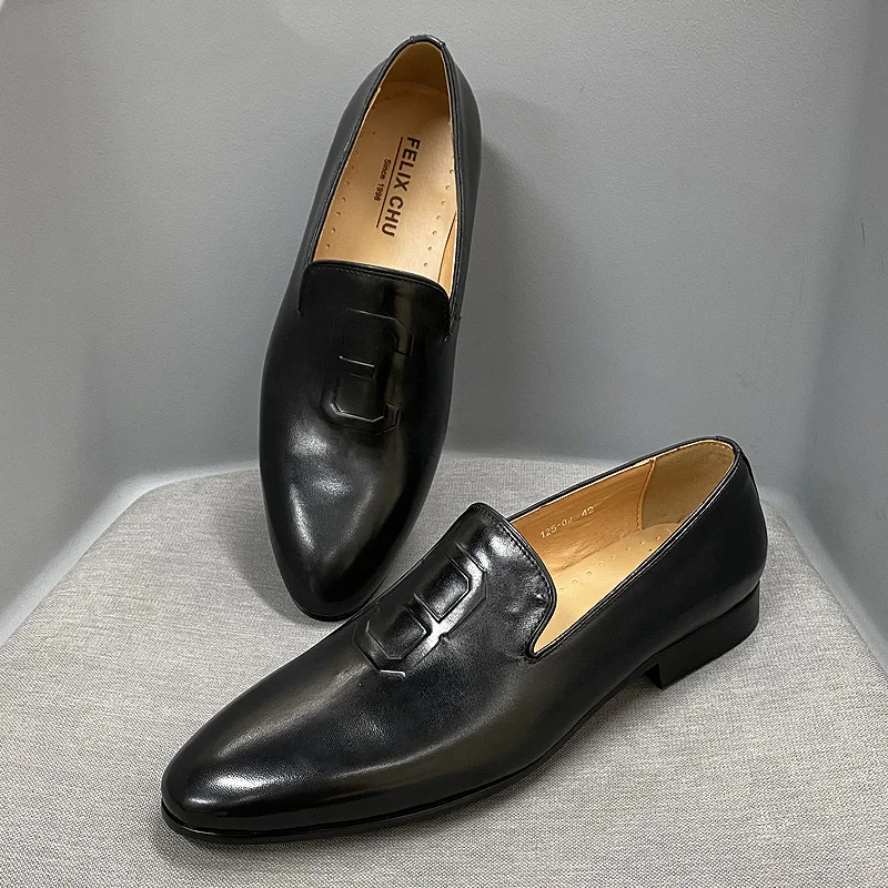 Size 6 To 13 Stylish Man Loafers Genuine Leather Pointed Toe Dress Shoes Mens Summer Autumn Brown Party Wedding Shoes for Men