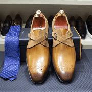 FELIX CHU Classic Brand Design Mens Monk Strap Formal Shoes Buckle Oxford Brogue Genuine Leather Suede Wedding Dress Shoes Men
