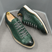 European Style Men's Casual Shoes Real Cow Leather Green Black Fashion Designer Luxury Crocodile Print Street Flat Shoes for Men