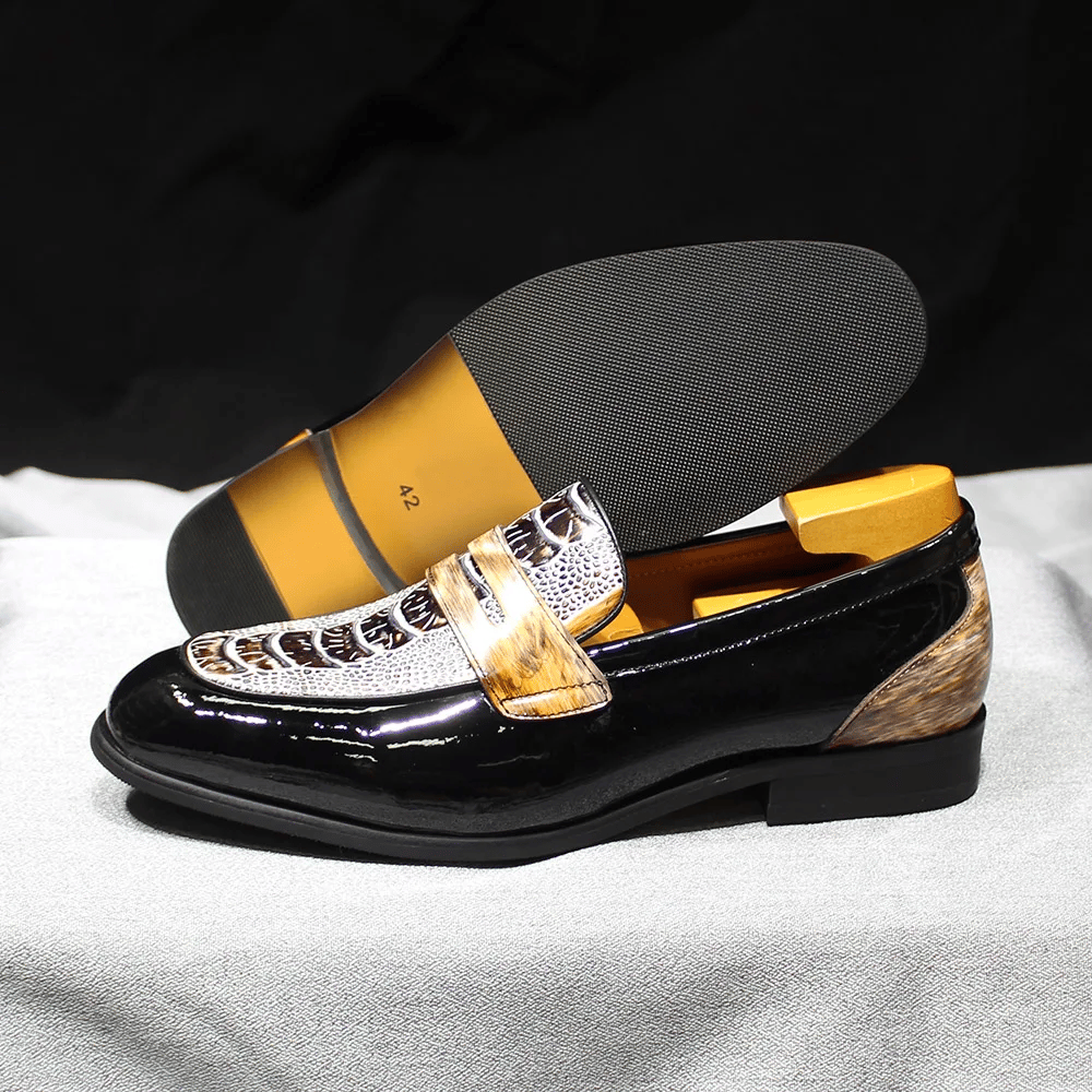 Luxury Mens Penny Loafers Smooth Patent Leather Slip-On Party Wedding Formal Dress Shoes Crocodile Pattern Casual Footwear