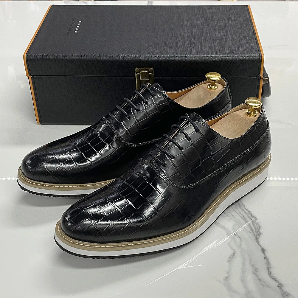 Classic Genuine Cow Leather Mens Casual Shoes Lace-Up Plain Toe Flat Oxford Shoe for Men Handmade Leather Original Sneaker