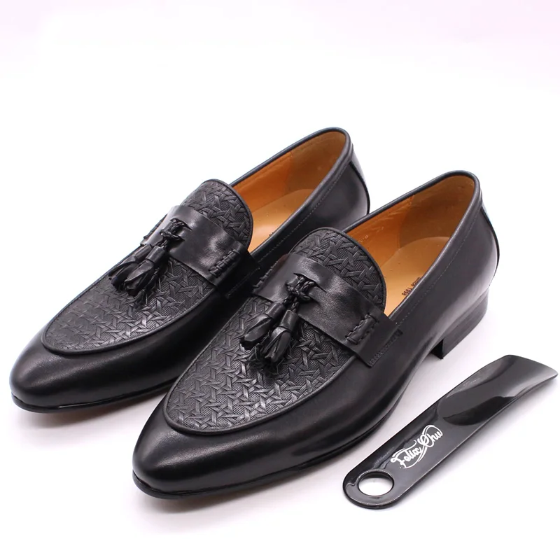 FELIX CHU Mens Tassel Loafers Genuine Leather Luxury Italian Fashion Slip on Dress Shoes Party Wedding Casual Shoes for Men