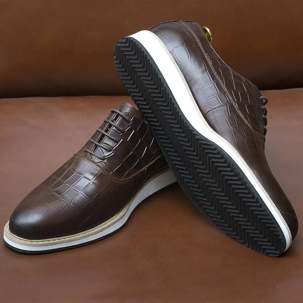 Classic Genuine Cow Leather Mens Casual Shoes Lace-Up Plain Toe Flat Oxford Shoe for Men Handmade Leather Original Sneaker