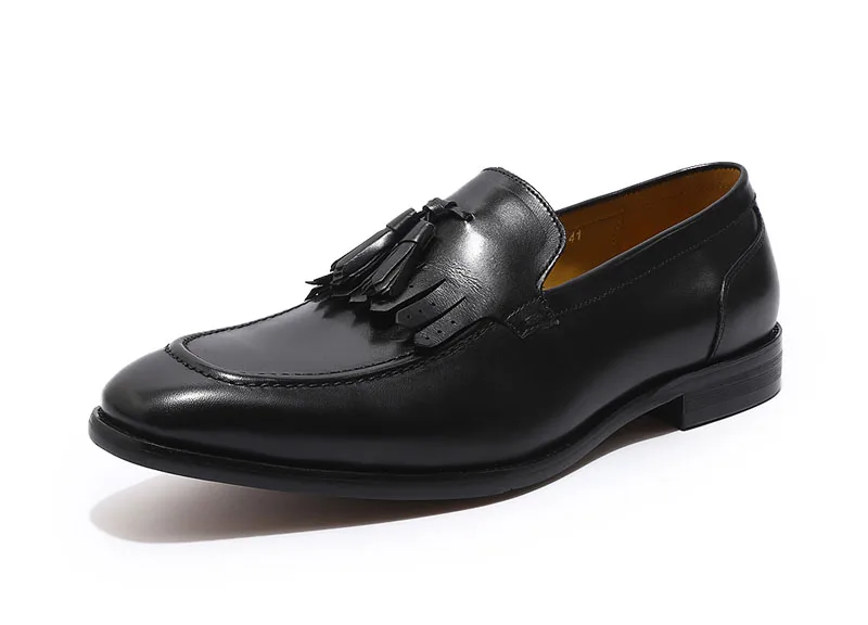 FELIX CHU Autumn Genuine Leather Handmade Black Green Mens Loafers With Tassel Man Dress Shoes Wedding Moccasin Party Footwear
