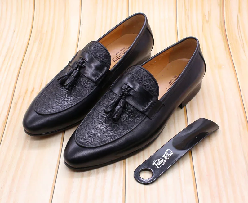 FELIX CHU Mens Tassel Loafers Genuine Leather Luxury Italian Fashion Slip on Dress Shoes Party Wedding Casual Shoes for Men