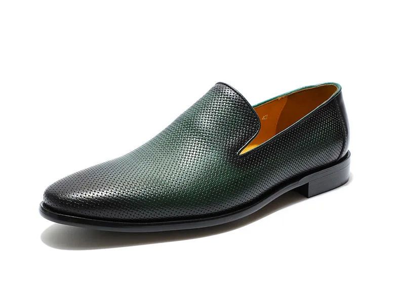 FELIX CHU Italian Mens Loafer Leather Green Casual Dress Shoes Slip-On Genuine Leather Wedding Party Formal Suit Shoe for Men