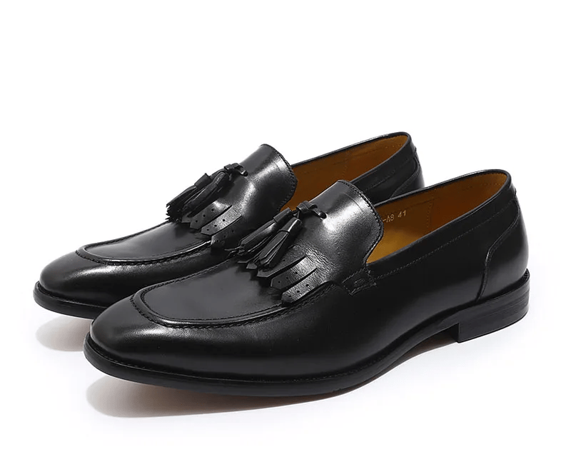 FELIX CHU Autumn Genuine Leather Handmade Black Green Mens Loafers With Tassel Man Dress Shoes Wedding Moccasin Party Footwear